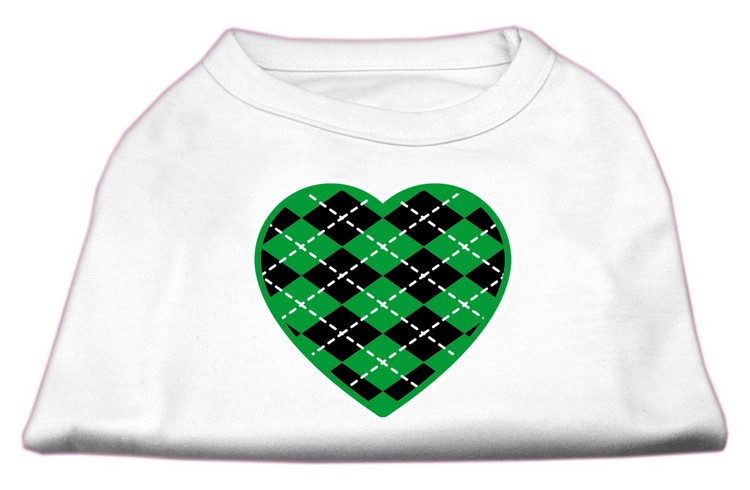 Argyle Heart Green Screen Print Shirt White XS